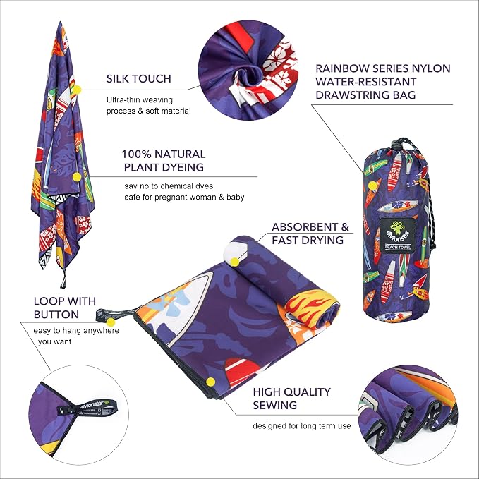 4Monster Microfiber Beach Towel Quick Dry, Super Absorbent Lightweight Travel - Image 3
