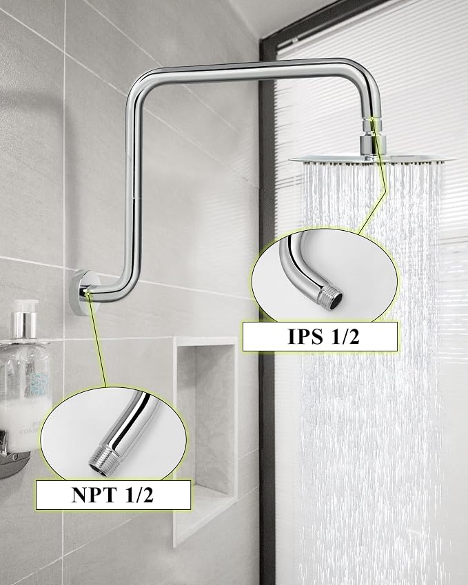 PHASAT 16 Inches Shower Arm Extension, S shaped Shower Arm - Image 4
