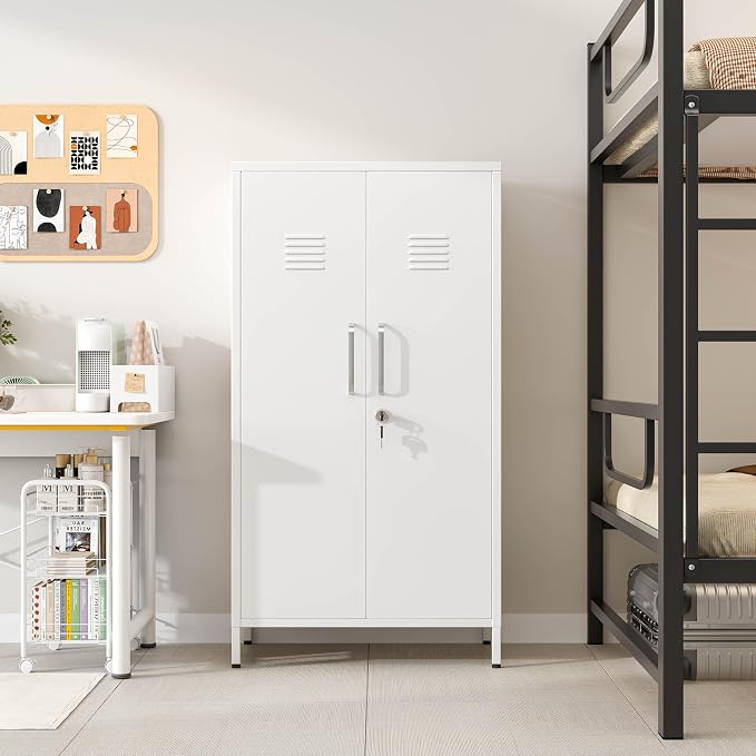 Tall Narrow Storage Cabinet 51.18" H Bathroom Cabinet Metal Pantry Cabinets - Image 2