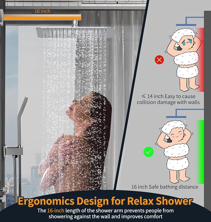 SR SUN RISE Polished Chrome Square Rainfall Shower Head and Handle Set - Image 7