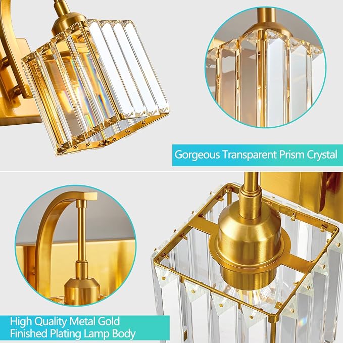 Crystal Vanity Lights 4-Light Gold Bathroom Vanity Lights Modern Crystal - Image 5