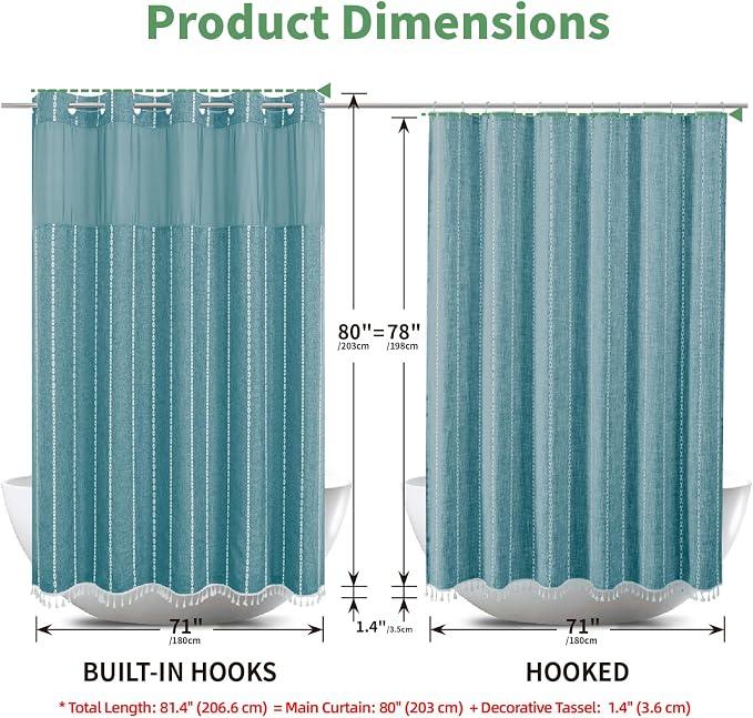 No Hook Long Shower Curtain Set - Image 7