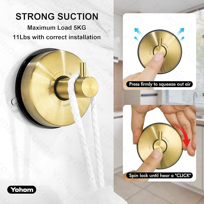 YOHOM Suction Cup Hooks for Shower Towel Holder Stainless Steel Vacuum Bathroom - Image 4