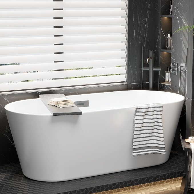 67 Inch Acrylic Soaking Bathtub, Modern Stand Alone Tub - Image 2