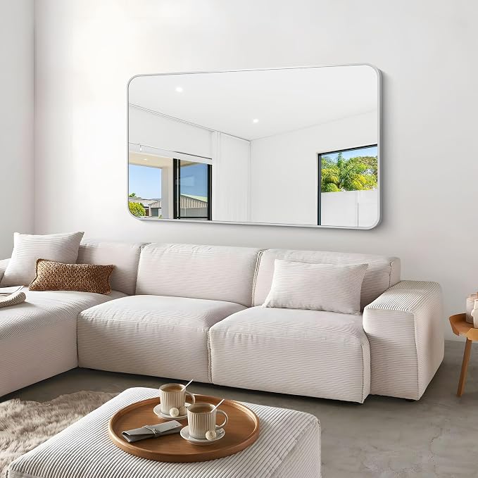BONEWEI Silver Bathroom Mirror, 60x36 inch Wall Mirror - Image 5