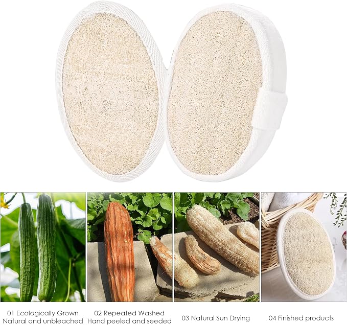 Natural Loofah Sponge, 4 Pack Exfoliating Body Scrubber - Image 4