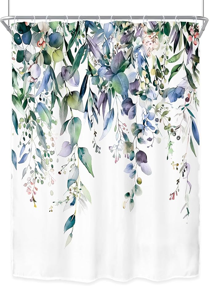 Riyidecor Extra Long Navy Eucalyptus Shower Curtain - Image 8