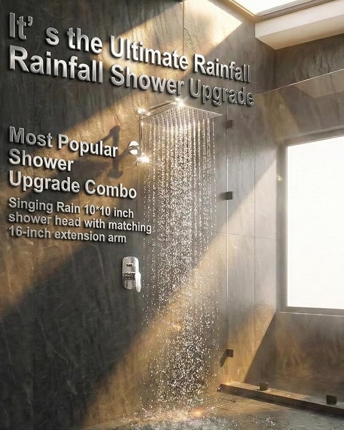All Metal Rain Shower Head, Brass Adjustable Shower Arm Extender, Waterfall - Image 2