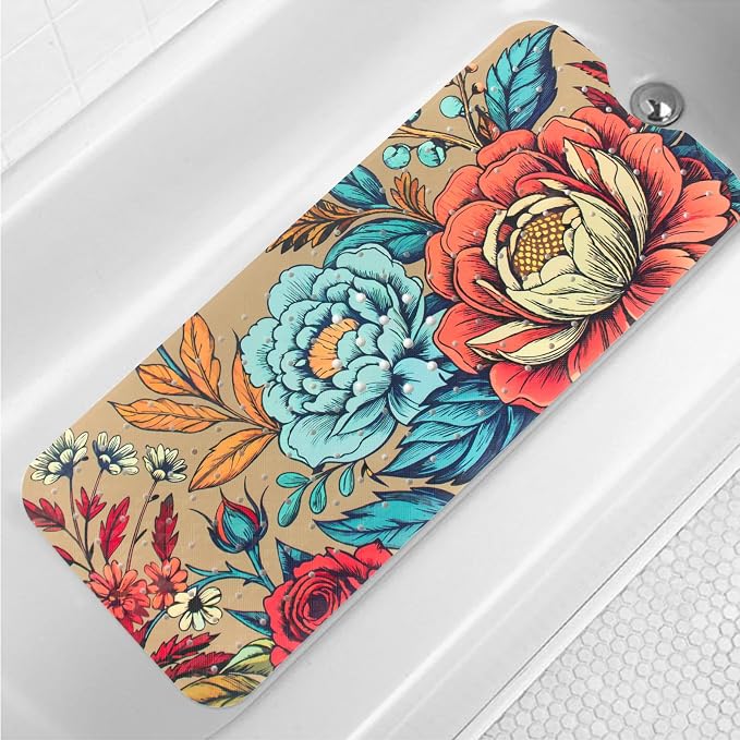 Bohemia Floral Bathtub Mat Non Slip by Denifeiya