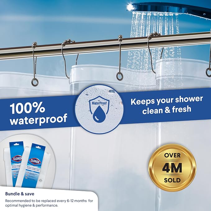 CLOROX Shower Curtain Liner, Premium Medium-Weight Durable Waterproof 6g PEVA - Image 6