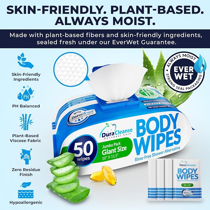 XL Body Wipes for Adults 200 Shower Cloths + 16 Travel Sheets – 10" x 11.5" No - Image 3