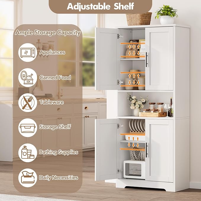 IDEALHOUSE White Pantry Cabinet, Freestanding Cupboard, Tall Storage Cabinet - Image 5