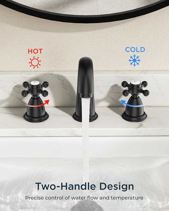 FORIOUS Bathroom Sink Faucet 8 Inch, Matte Black Bathroom Faucet 3 Hole - Image 5