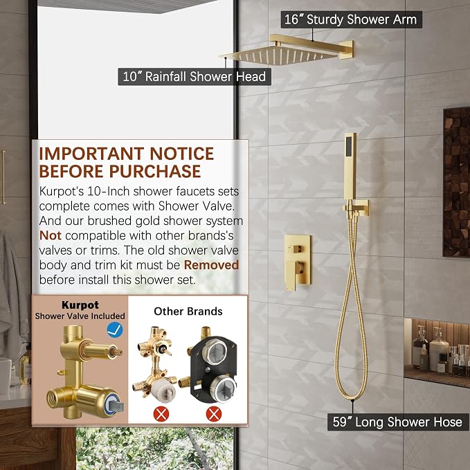 Gold Shower System, Bathroom Brushed Gold Shower Faucet Set - Image 2
