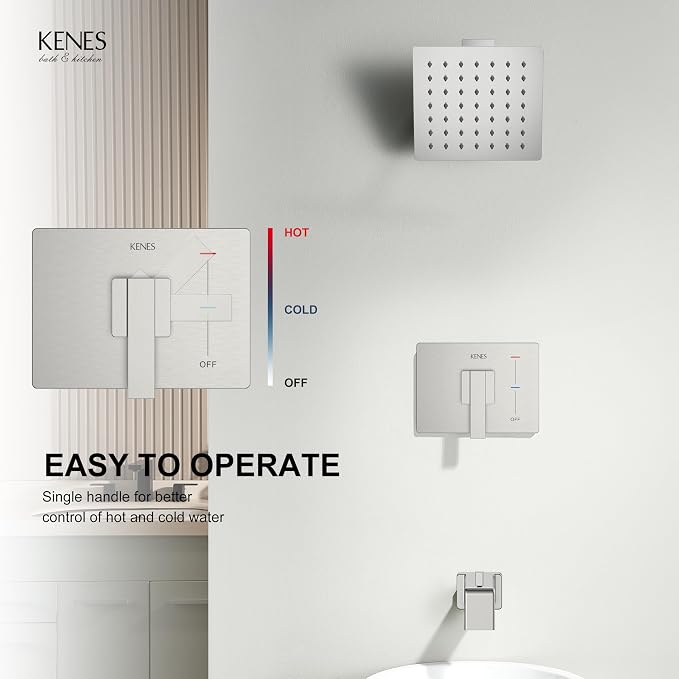 KENES Tub Shower Faucet Set Complete, Brushed Nickel Tub and Shower Trim Kit - Image 4
