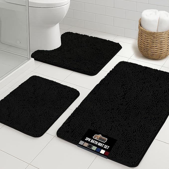 GORILLA GRIP Bathroom Rug Sets 3 Piece, Bath Mat Set and Oval Toilet Base by GorillaGrip