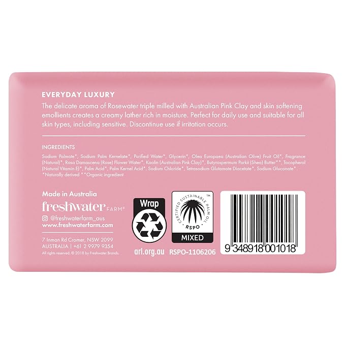 Freshwater Farm Australia Castile Natural Bar Soap | Rosewater + Pink Clay | - Image 2