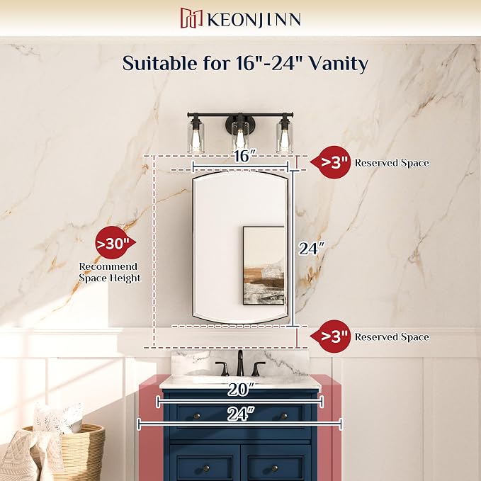Keonjinn Medicine Cabinet 16 x 26 Inch, Surface Mount or Recessed Cabinets - Image 3