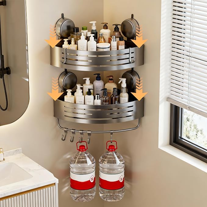 Corner Suction Cup Shower Caddy, No-Drilling Aluminum Shower Shelf - Image 5