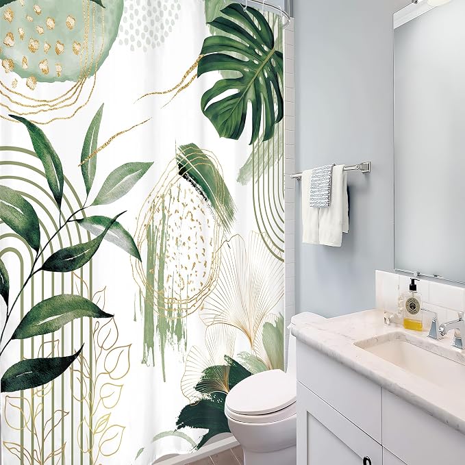 Sage Green Boho Shower Curtain 54Wx78H Small Stall Modern Abstract Mid Century - Image 4