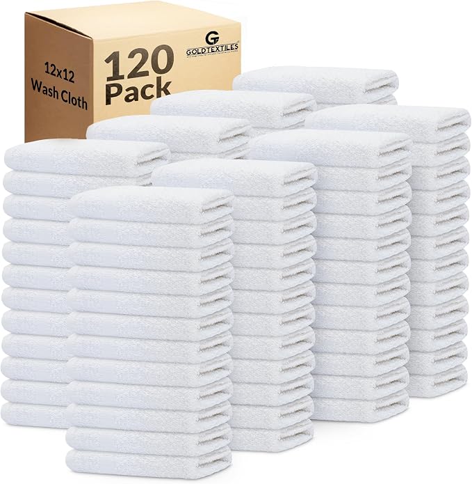 GOLD TEXTILES 120 Pack Economy White Washcloths Set by GOLDTEXTILES