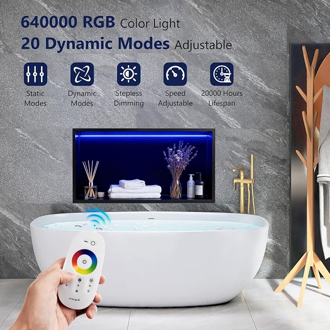 24" X 12" RGB LED Shower Niche No Tile Needed, 304 Stainless Steel Shower Niche - Image 4