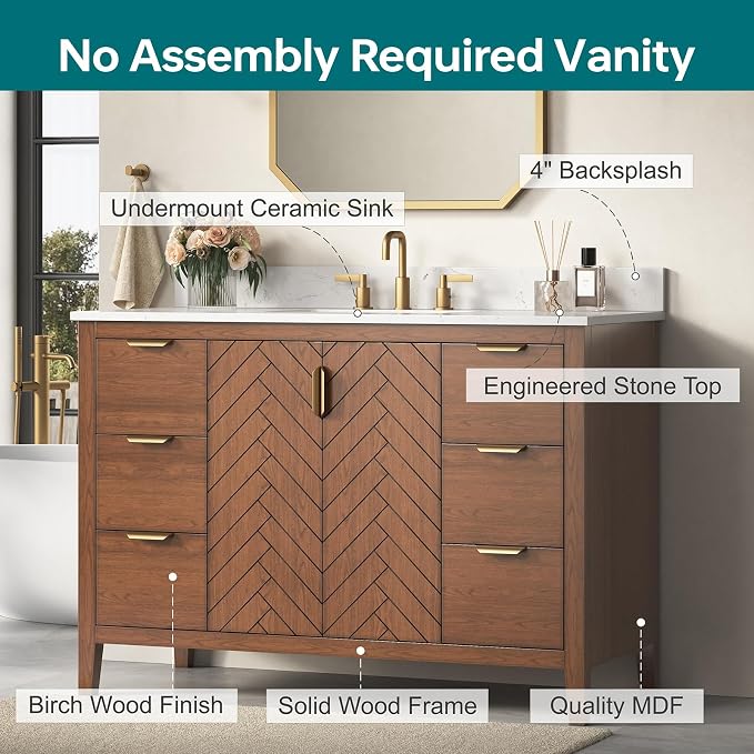 48 Inch Walnut Bathroom Vanity - Image 3