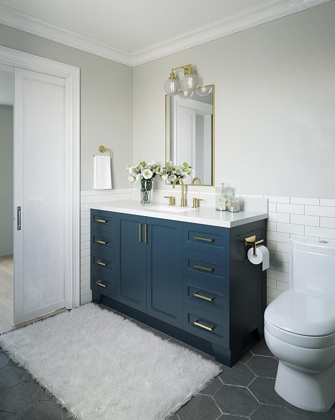 ARIEL 61" Midnight Blue Bathroom Vanity 1.5" Edge Pure White Quartz Countertop - Image 2