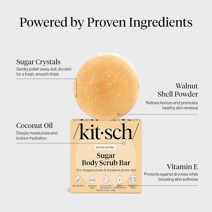 Kitsch Exfoliating Sugar Scrub for Body – All Natural Body Scrub Bar Soap for - Image 4