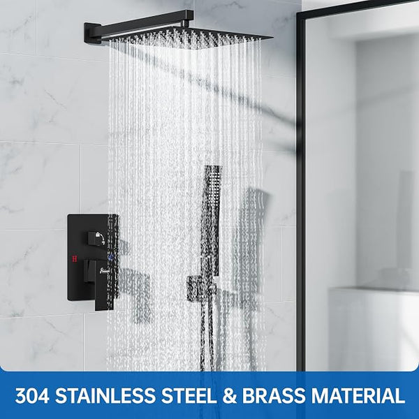 10 Inch Luxury Rain Shower Faucet Set, Matte Black Shower System - Image 2