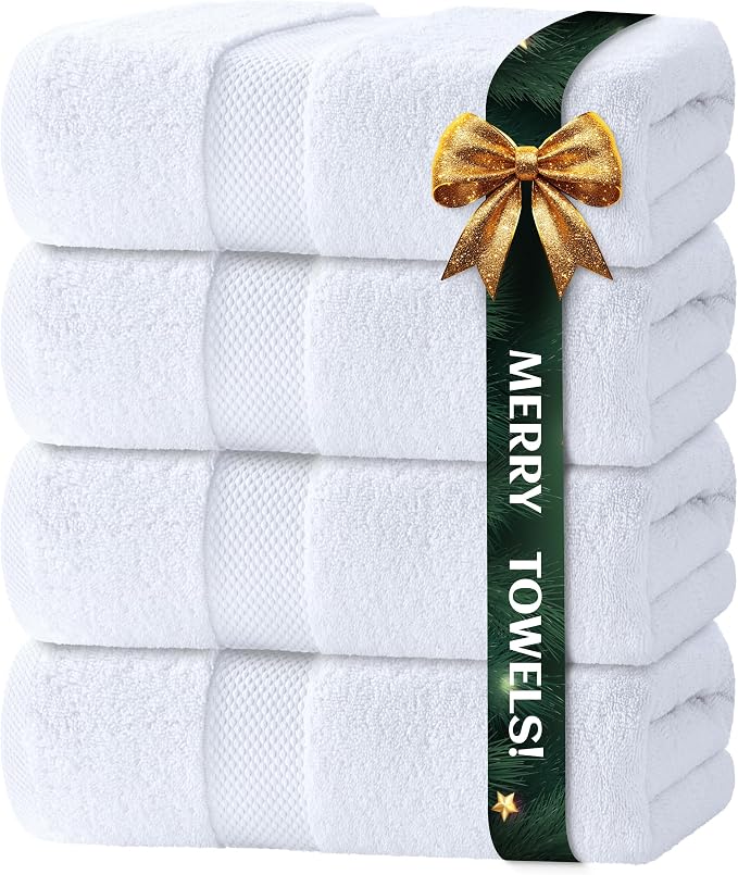 White Classic Luxury Bath Towels Set of 4 Large by WhiteClassic