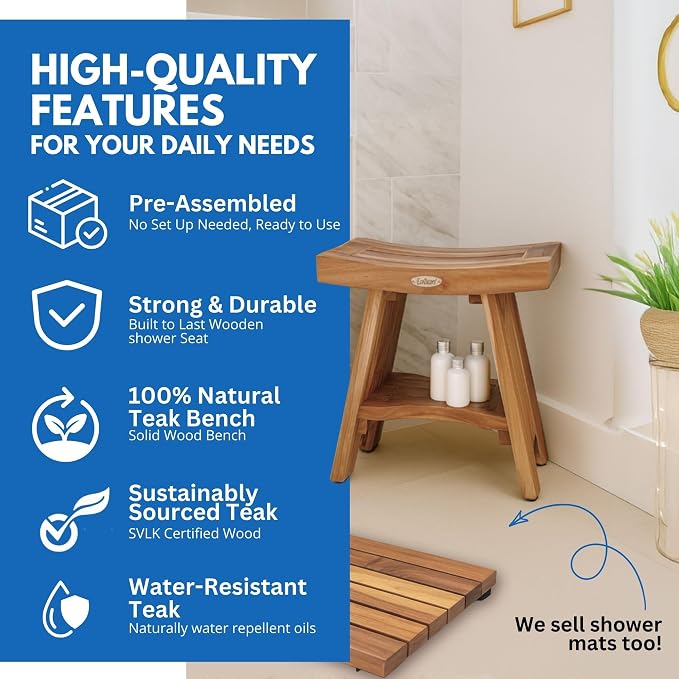 EcoDecors Teak Shower Bench - Image 4