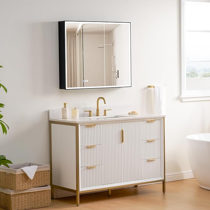 WELLFOR 36" X 30" LED Mirrored Medicine Cabinet, Medicine Cabinets - Image 14
