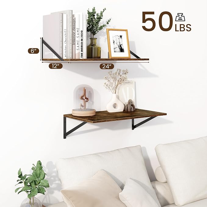 Fun Memories Floating Shelves for Wall, 12 Inch Deep Floating Shelves Set of 2 - Image 3