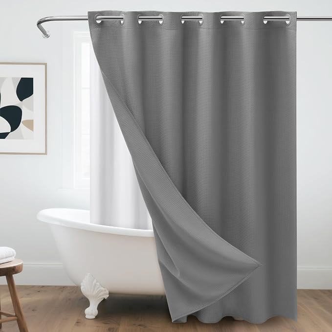 No Hook Waffle Weave Shower Curtain by Unknown