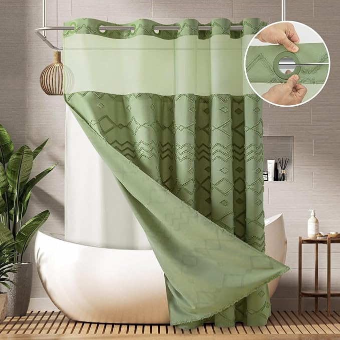 Long No Hook Tufted Chevron Striped Shower Curtain by PANGSINNEDirect