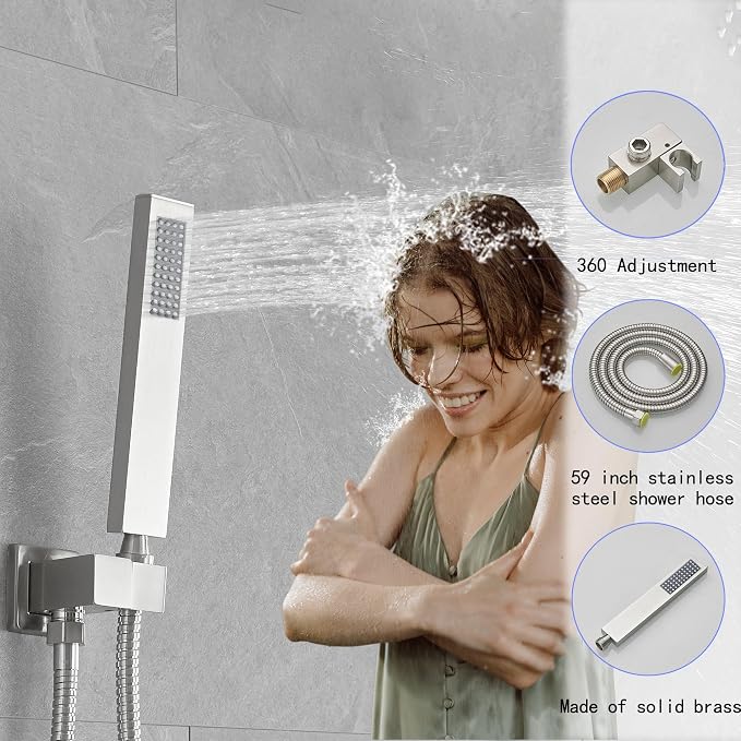 Brushed Nickel Shower System, 8 Inch High Pressure Rain Shower - Image 4