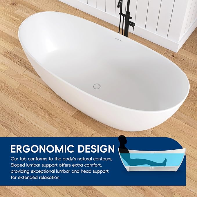 73'' High-back Freestanding Solid Surface Resin Stone Bathtub, Freestanding Tub - Image 6