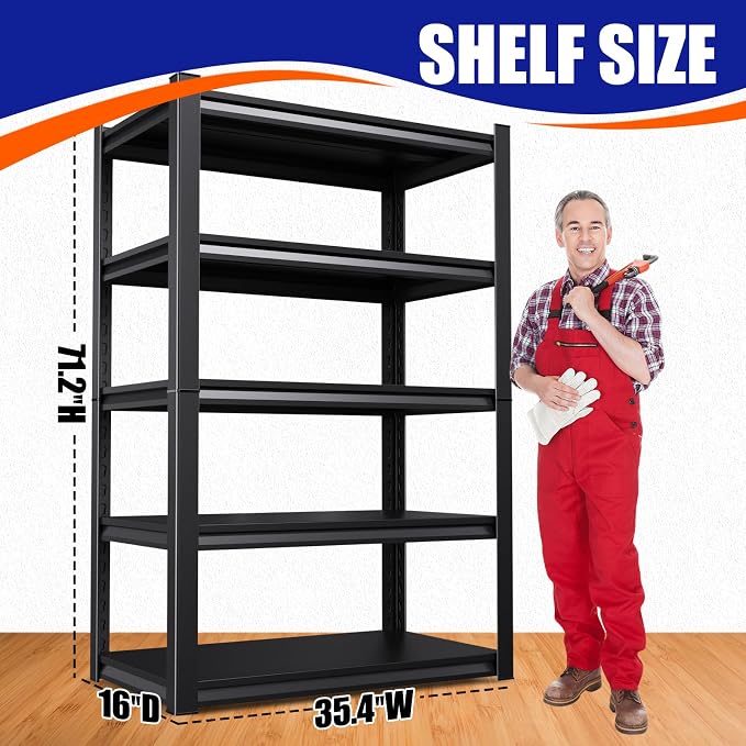 71"H-35"W Garage Shelving, 5-Tier heavy duty storage shelves, Adjustable Metal - Image 3