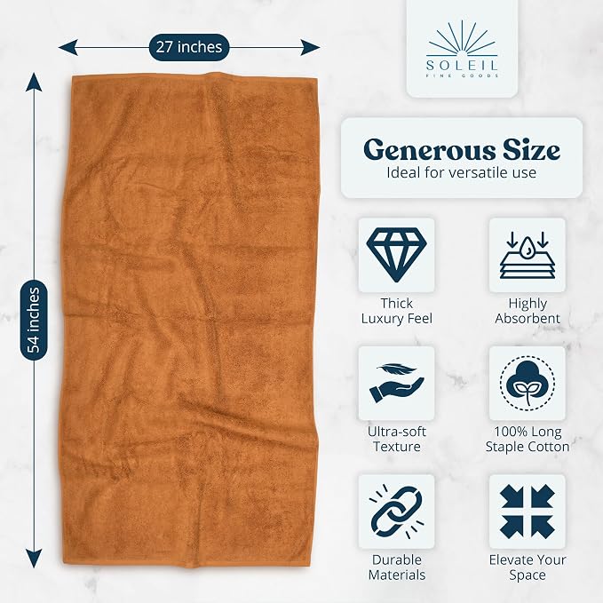 Soleil Fine Goods Luxurious 800 GSM 100% Cotton Bath Towel Set - Image 2