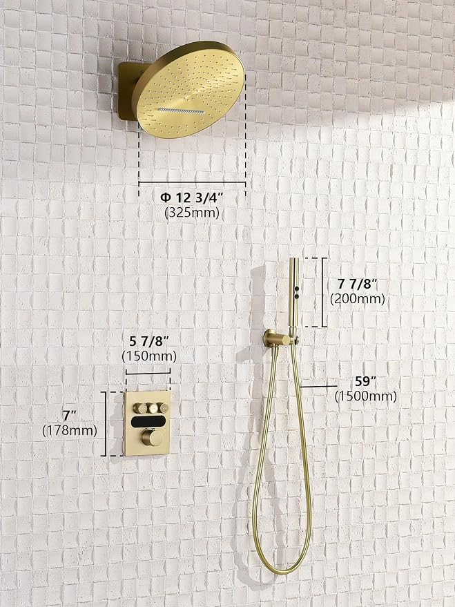 Lefton Shower System in Fahrenheit Display, 13” Overhead Round Rainfall Shower - Image 7