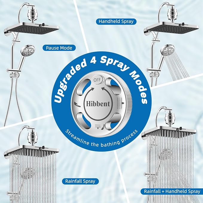Hibbent 5-spray Dual Filtered Rainfall Shower Head Combo, High Pressure 13'' - Image 5