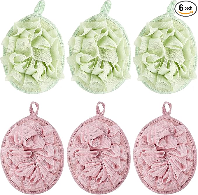 Boao 6 Pcs Bath Shower Pouf Sponge Mesh Pouf Shower Ball Exfoliating Body by Boao