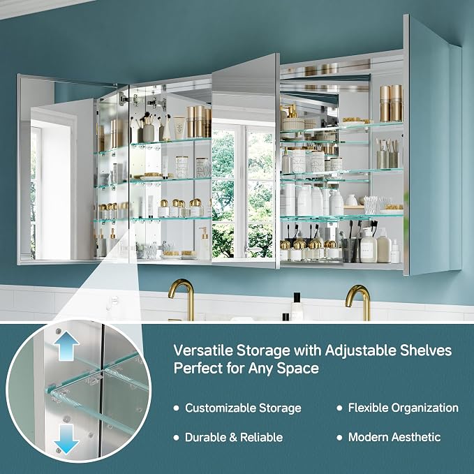 60"x30" Medicine Cabinet Mirror, Aluminum Silver Recessed Medicine Cabinet - Image 4