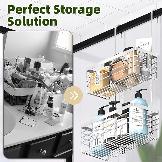 YUOROS Shower Caddy Hanging, 2 Tier Over the Door Shower Organizer Rack 304 - Image 4