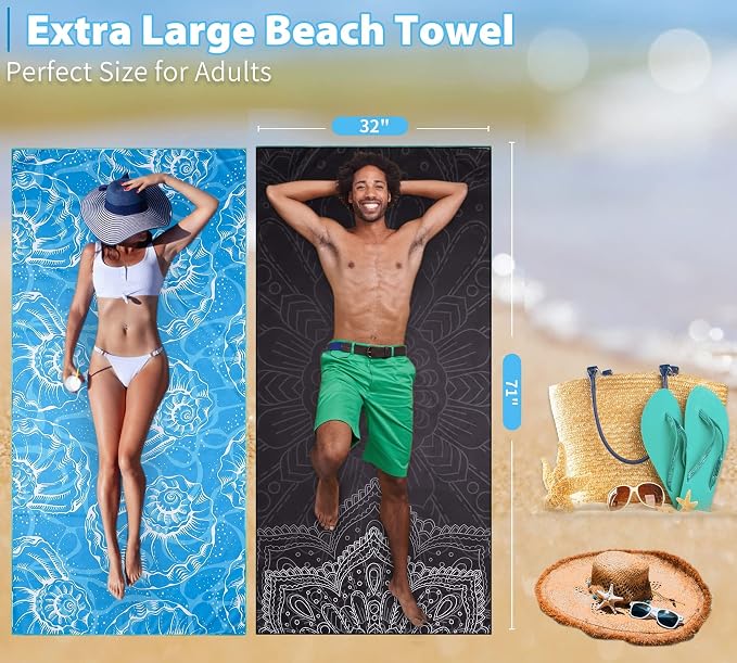 2 Pack Lightweight Thin Beach Towel Oversized 71"x32" Big Extra Large - Image 3