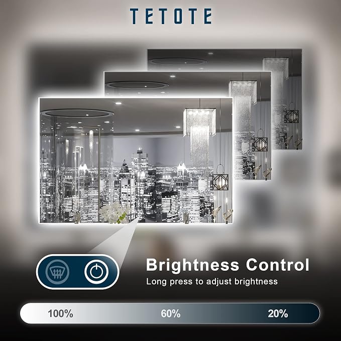 TETOTE 48 x 30 Inch LED Mirror Backlit Bathroom, Anti-Fog Mirror - Image 4