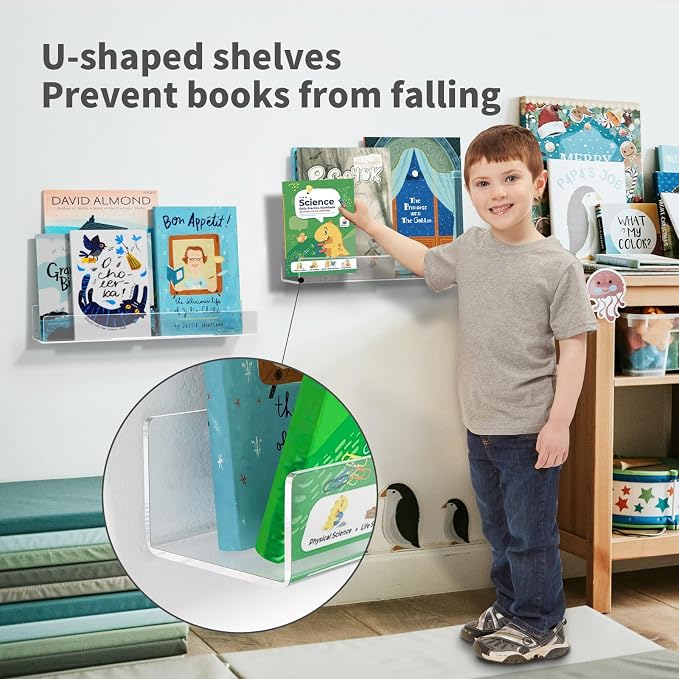 NIUBEE 16.5-Inch Acrylic Floating Bookshelves - Image 4