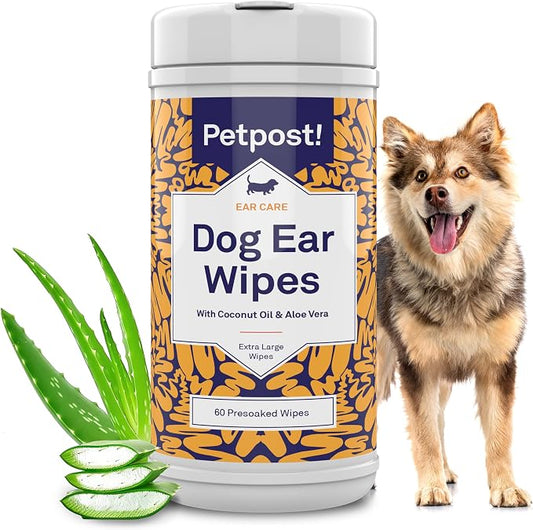 Petpost Large Dog Ear Cleaner Wipes | Ultra Soft XL Cotton Pads in Coconut Oil by Petpost