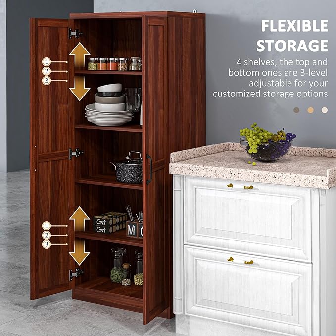 HOMCOM 63" 2-Door Kitchen Pantry, Freestanding Storage Cabinet - Image 5